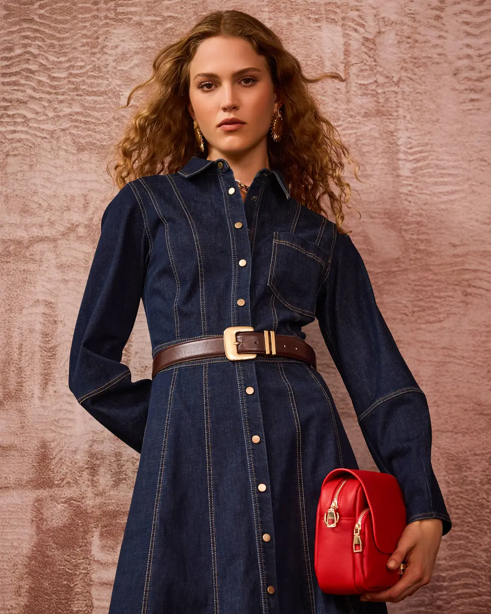 Dikiş Detaylı Düğmeli Jean Elbise