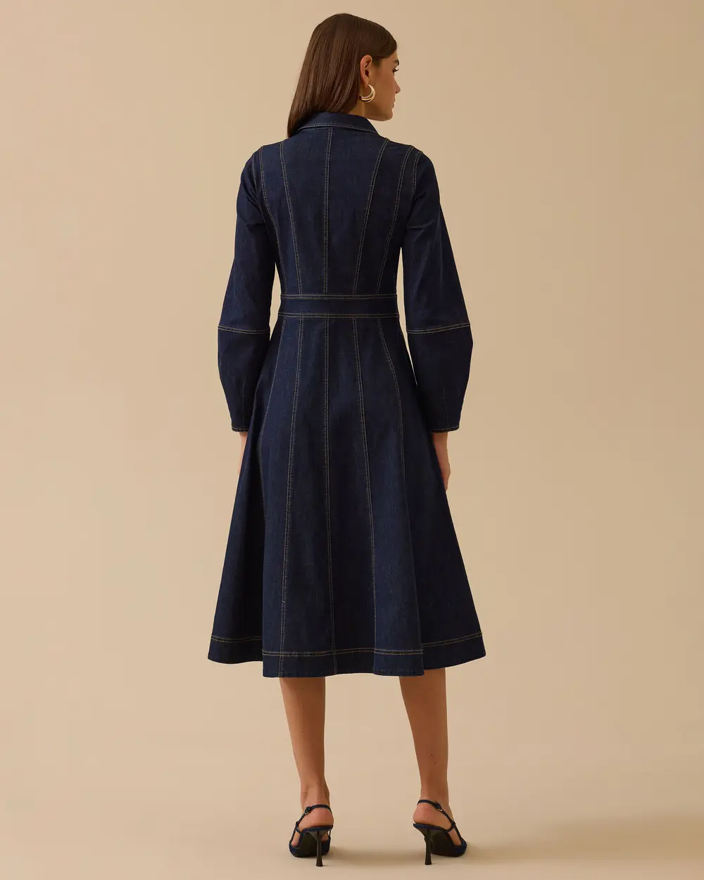 Dikiş Detaylı Düğmeli Jean Elbise