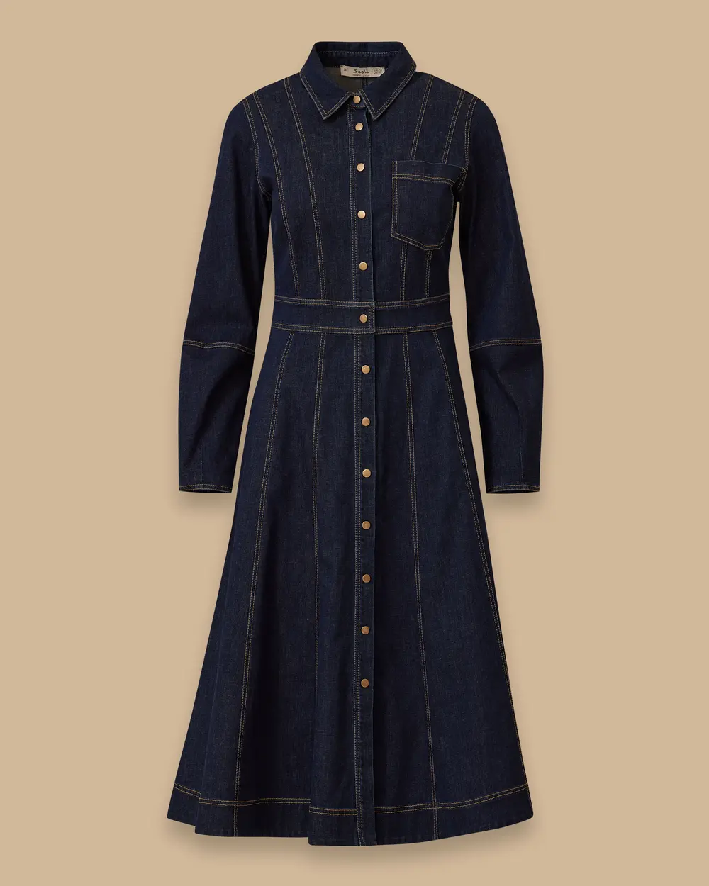 Dikiş Detaylı Düğmeli Jean Elbise