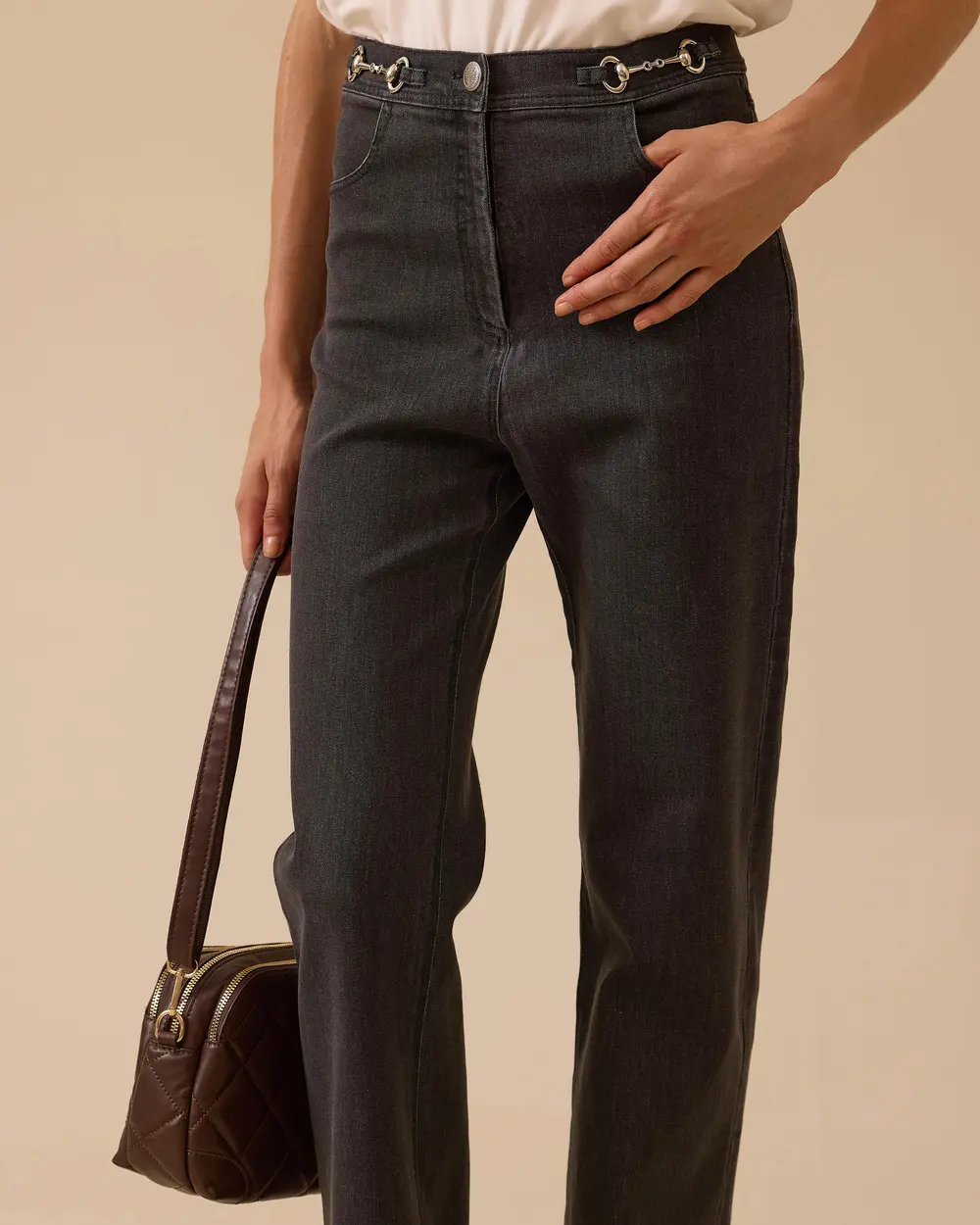 Zincir Detaylı Düz Paça Jean Pantolon