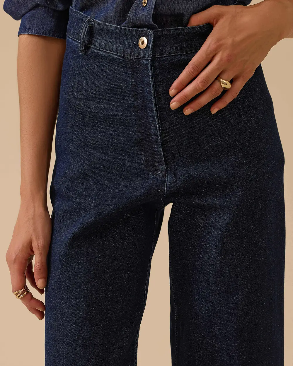 Yüksek Bel Geniş Paça Jean Pantolon