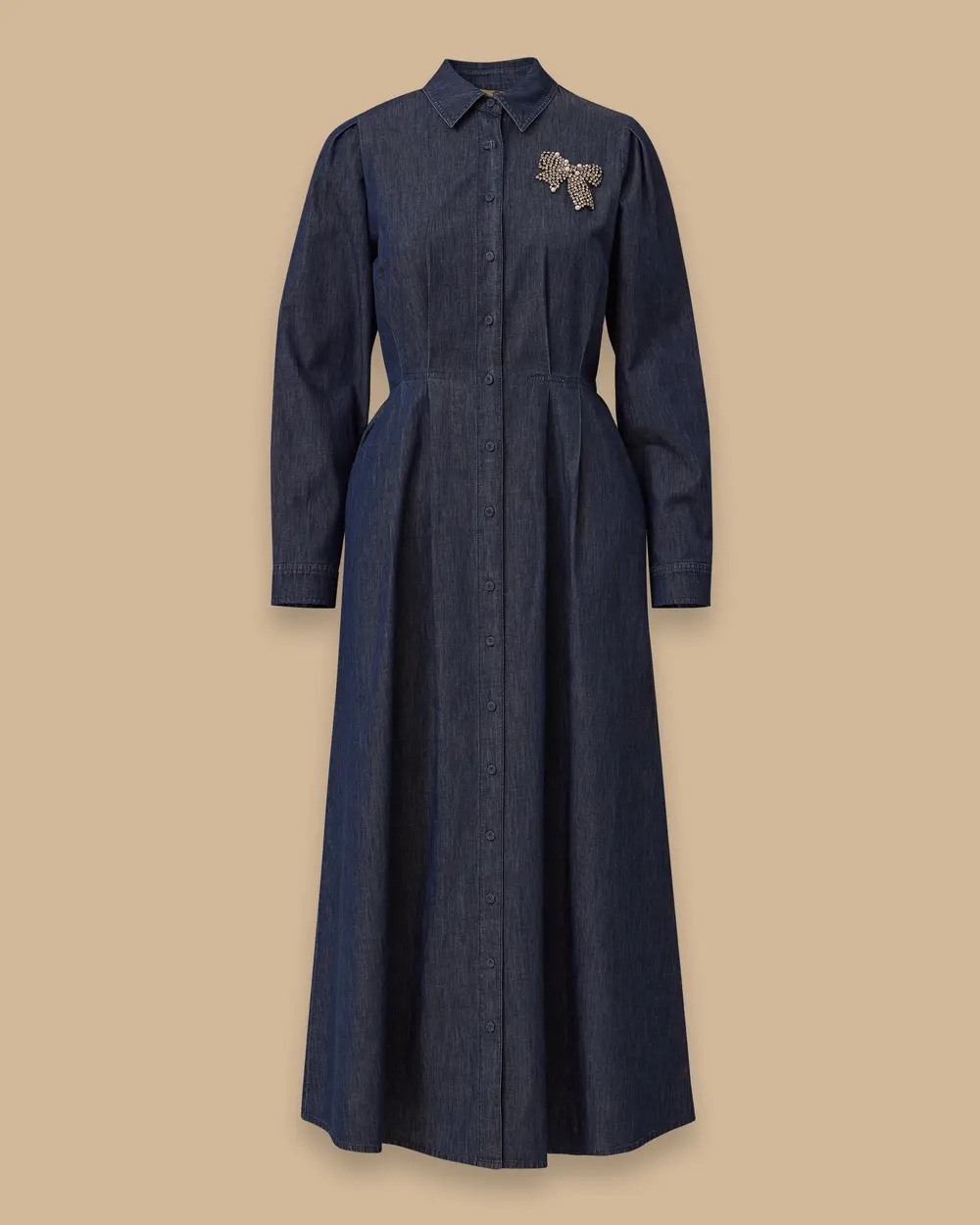 Taş Detaylı Gömlek Yaka Jean Elbise