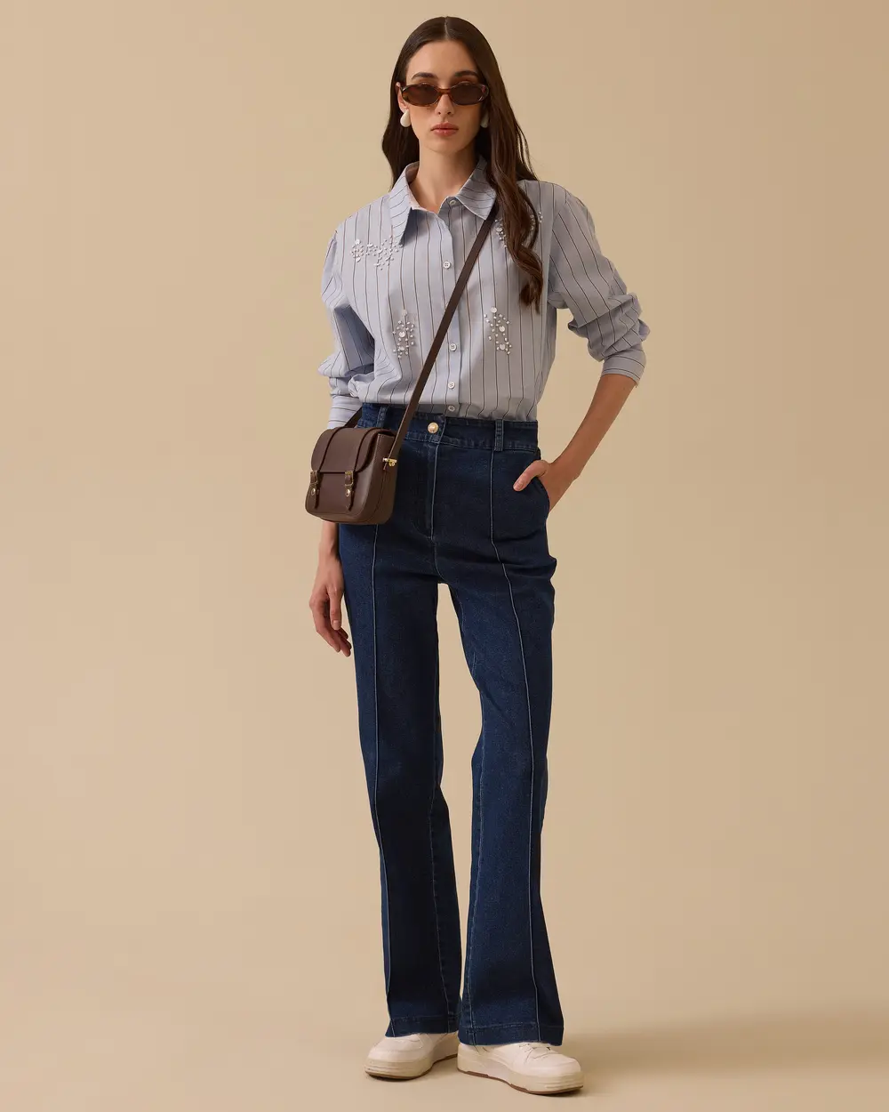 Şerit Detaylı Cepli Bol Paça Jean Pantolon