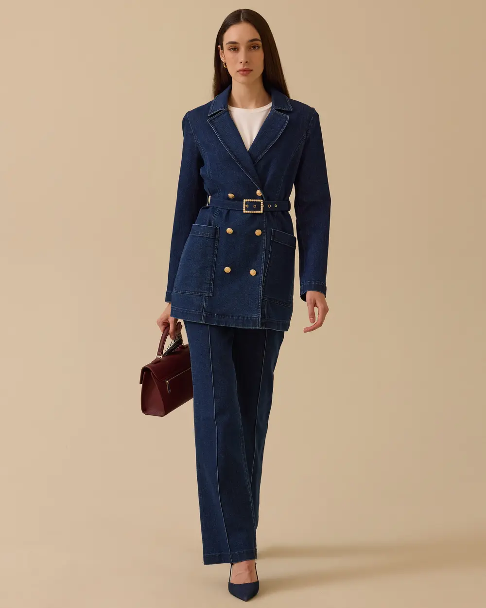 Şerit Detaylı Cepli Bol Paça Jean Pantolon