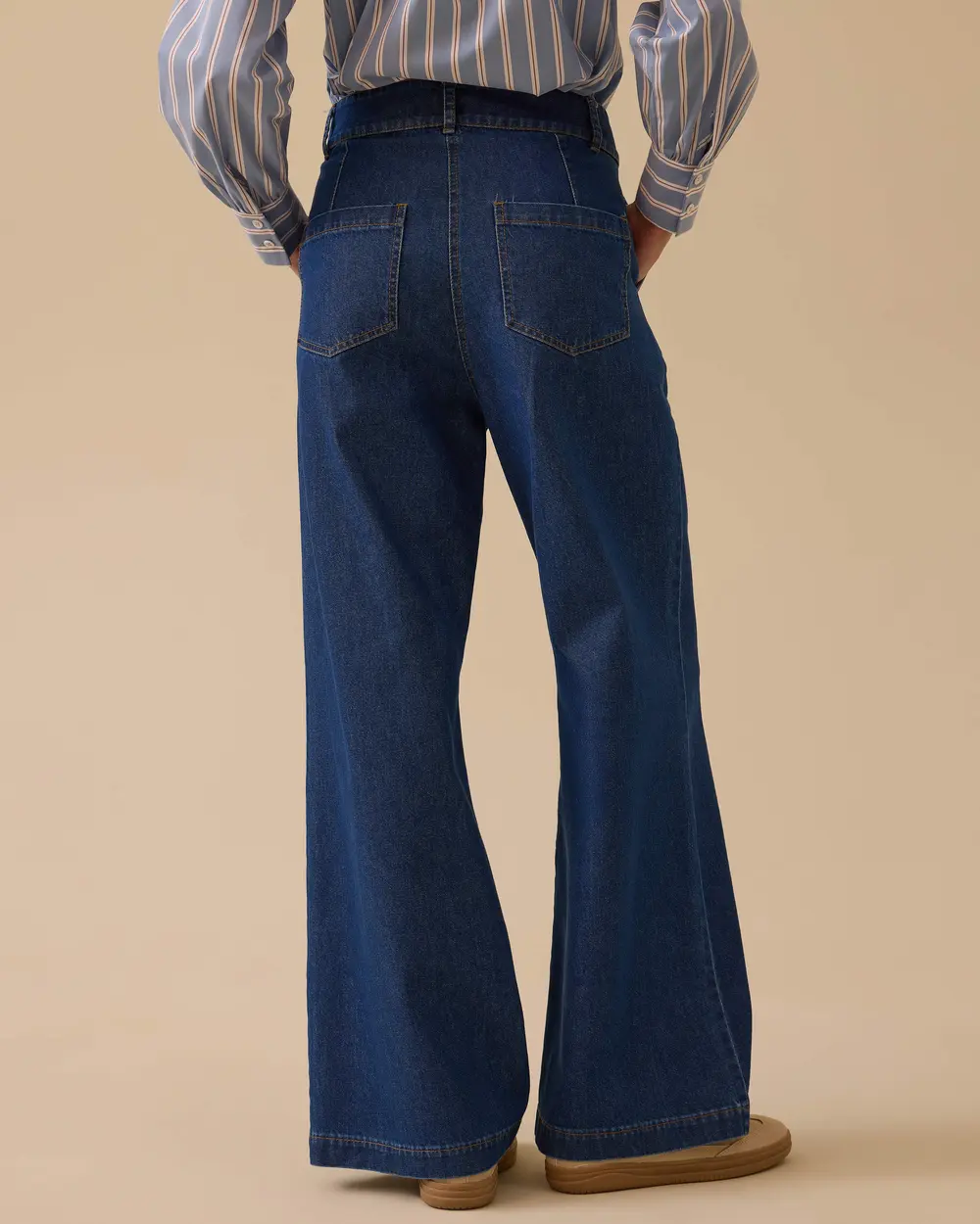 Yüksek Bel Tek Pile Bol Paça Jean Pantolon