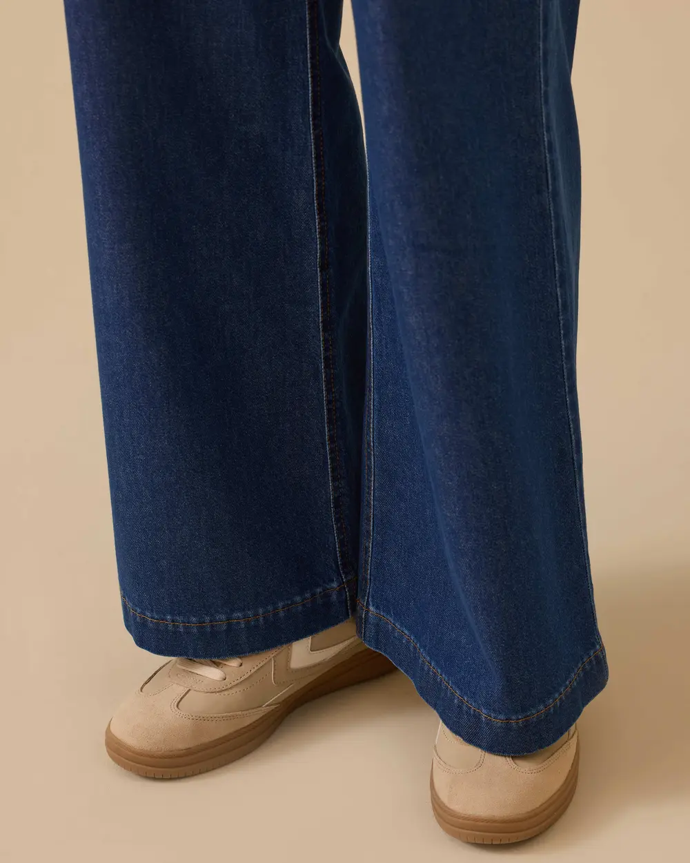 Yüksek Bel Tek Pile Bol Paça Jean Pantolon