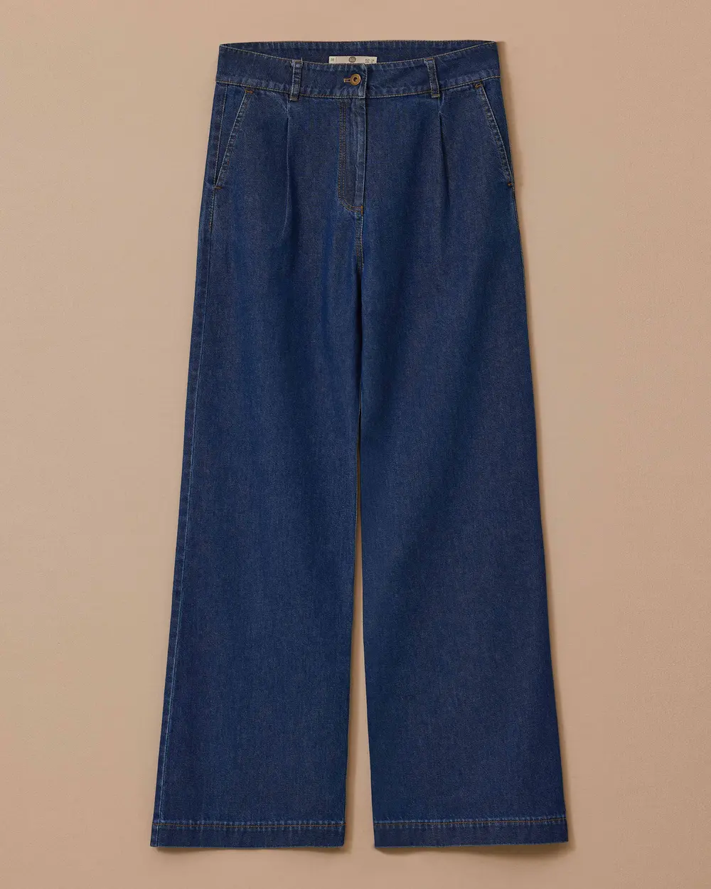 Yüksek Bel Tek Pile Bol Paça Jean Pantolon