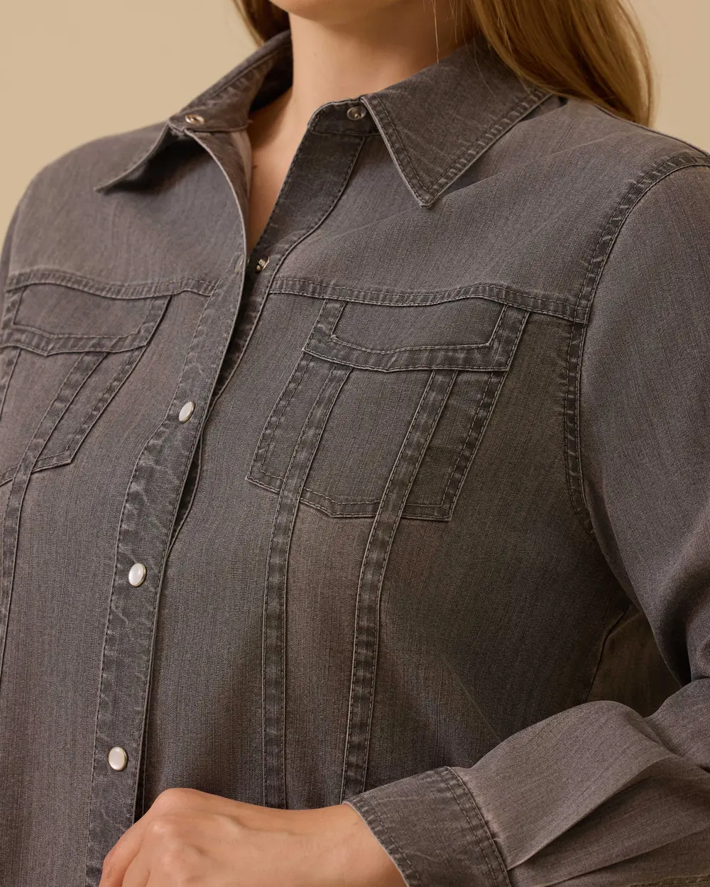 Büyük Beden Çıtçıt Düğmeli Jean Gömlek