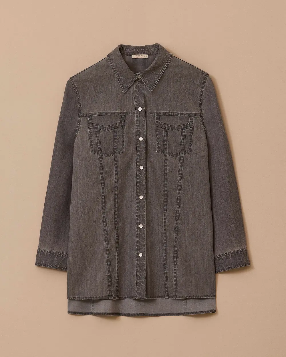 Büyük Beden Çıtçıt Düğmeli Jean Gömlek