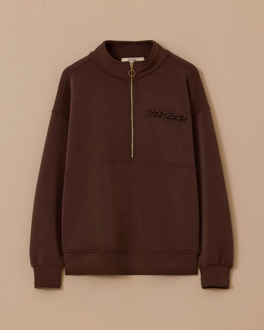 Bead Detailed Zippered Sweatshirt