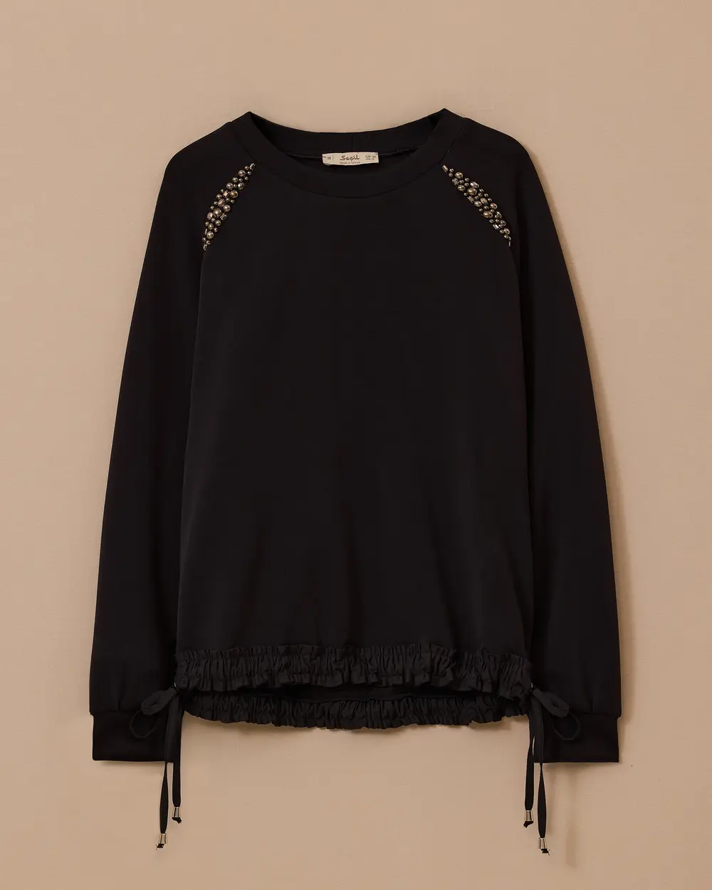 Omuz Taşlı Fırfır Bağcıklı Sweatshirt