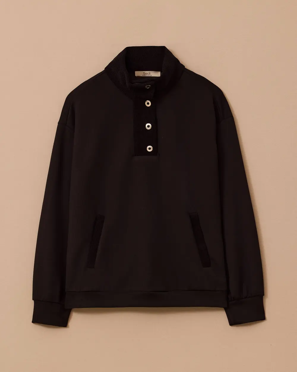 Velvet Collar Sweatshirt with Pocket