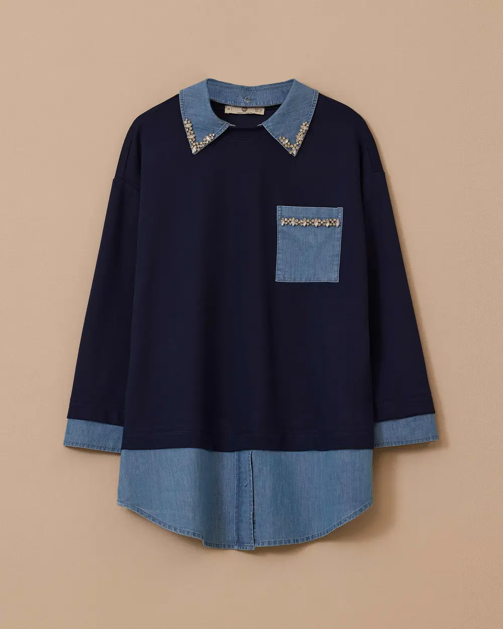 Çift Kumaşlı Taş Detaylı Sweatshirt