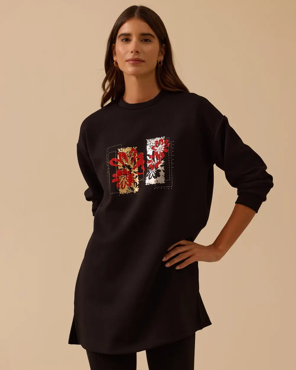 Çiçek Baskılı Sweatshirt