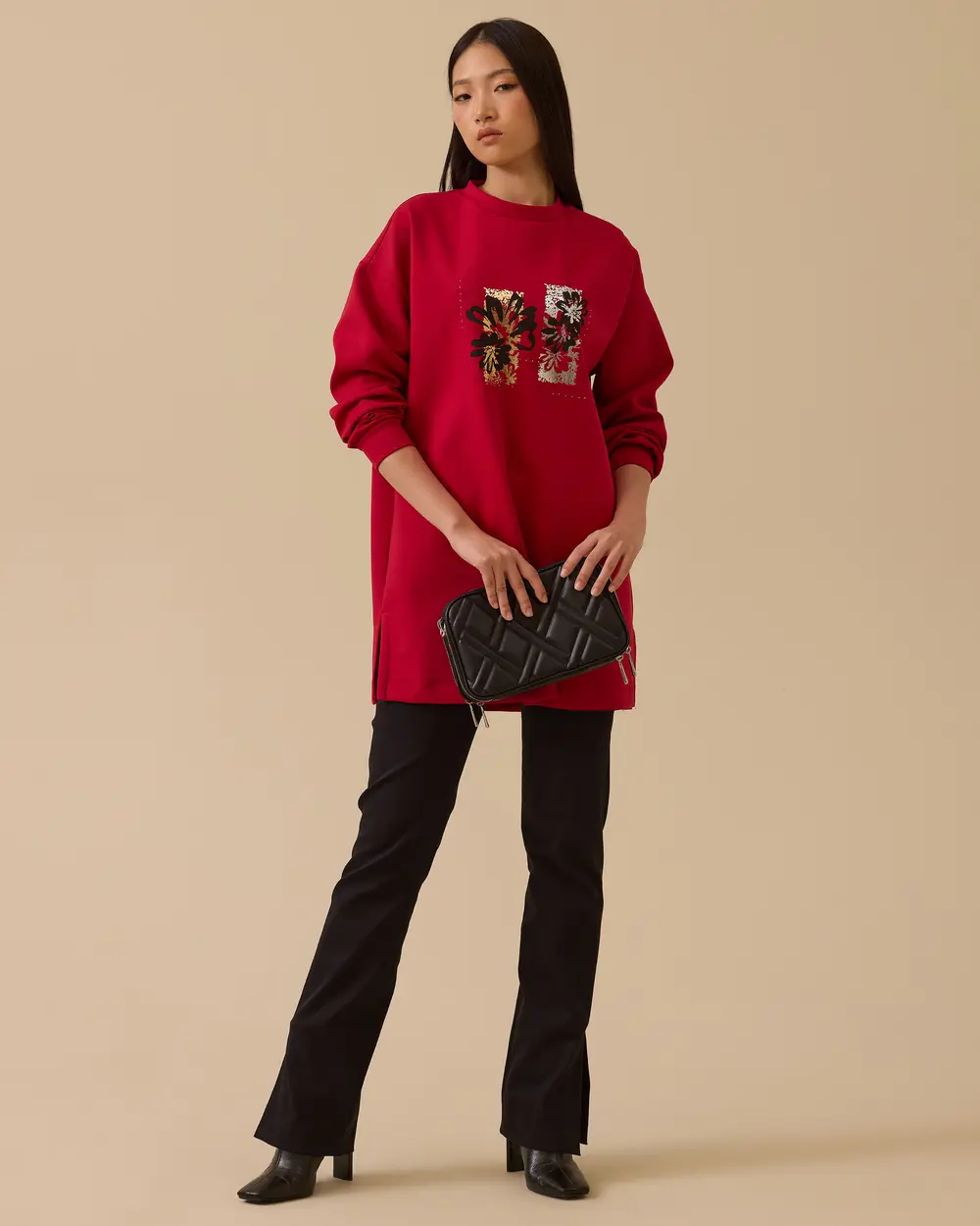 Çiçek Baskılı Sweatshirt