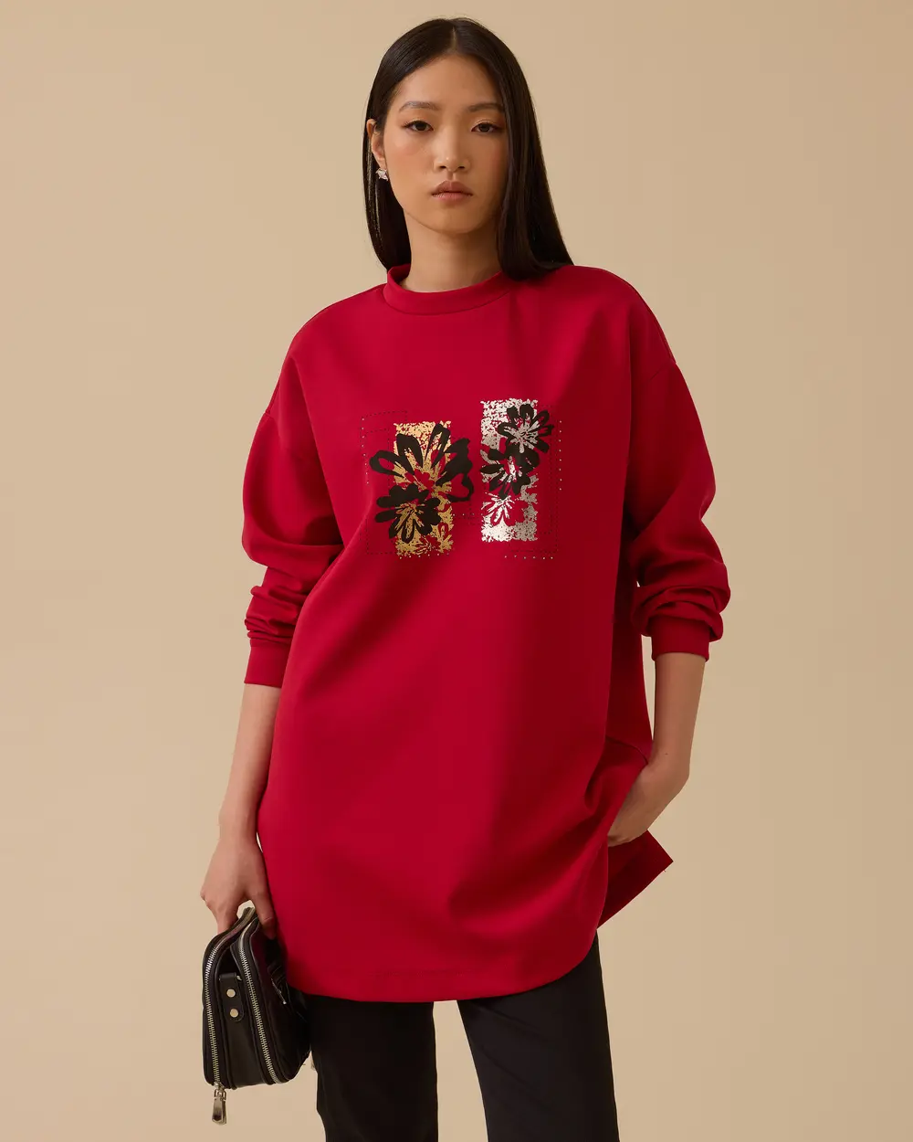 Çiçek Baskılı Sweatshirt