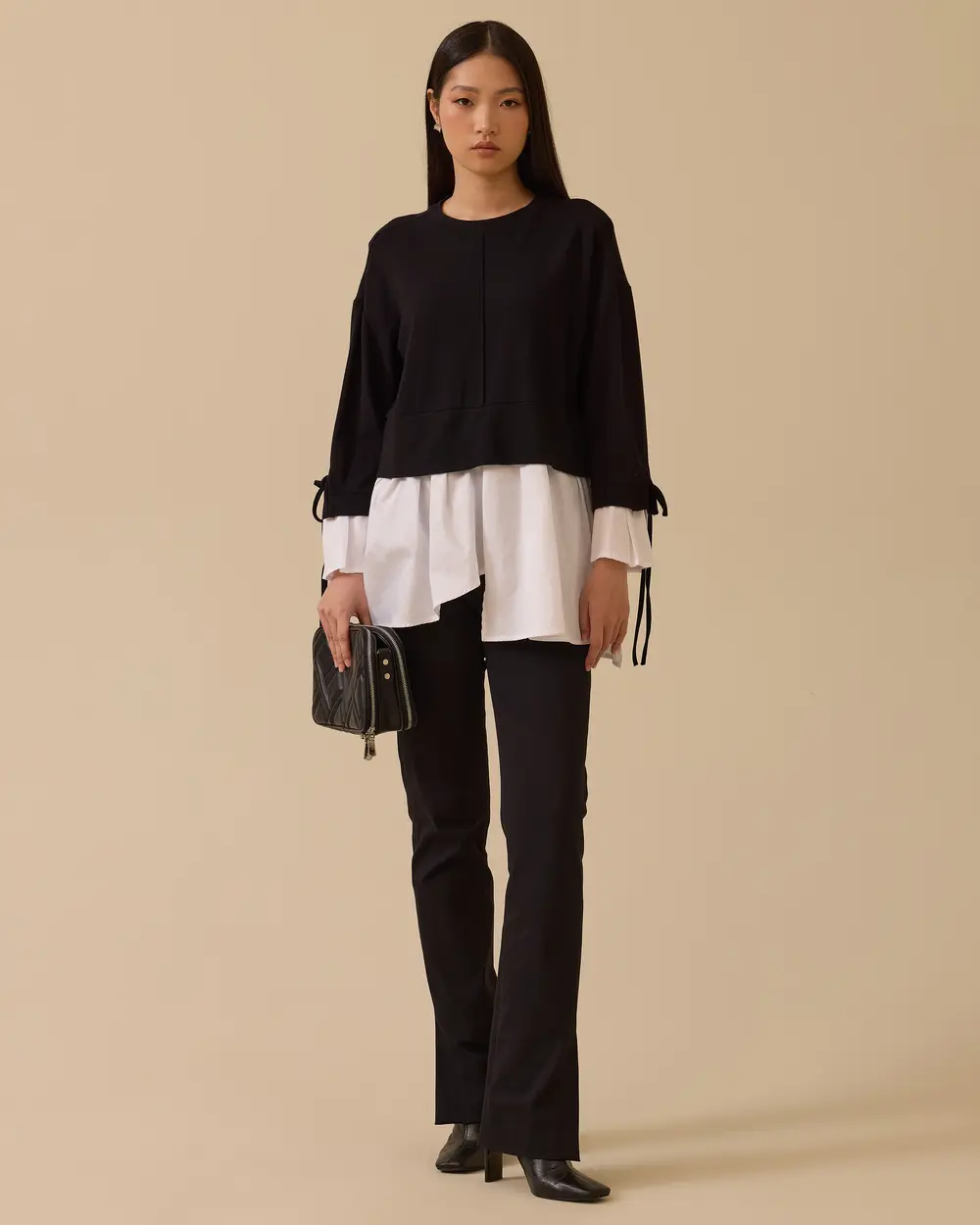 Gömlek Detaylı Bağcıklı Sweatshirt