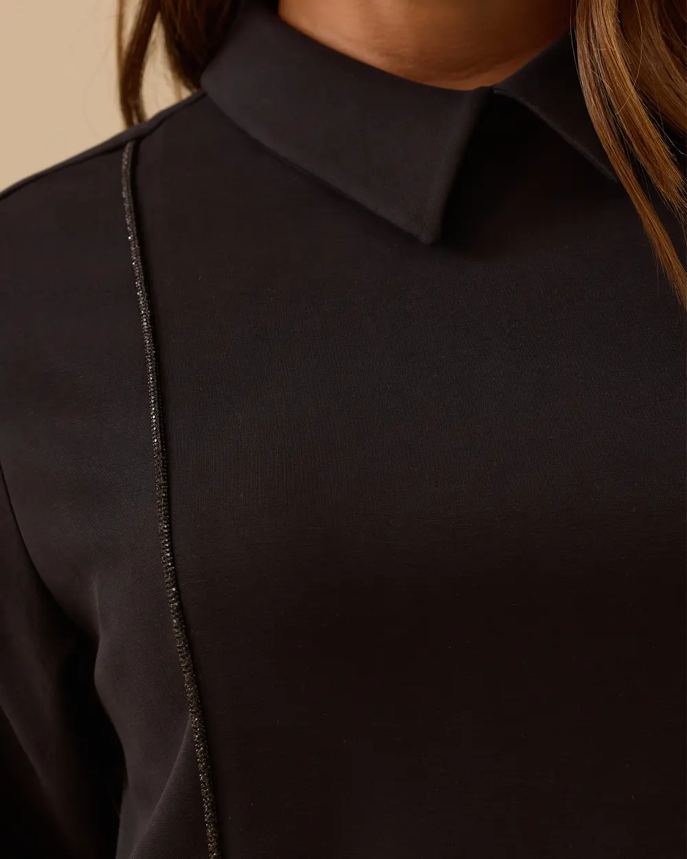 Gömlek Yaka Şerit Detaylı Sweatshirt