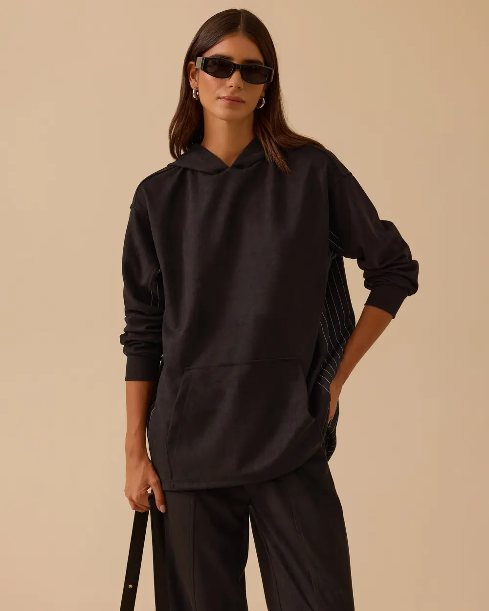 Çizgi Detaylı Süet Sweatshirt