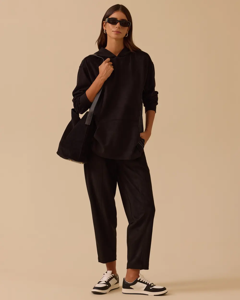 Çizgi Detaylı Süet Sweatshirt