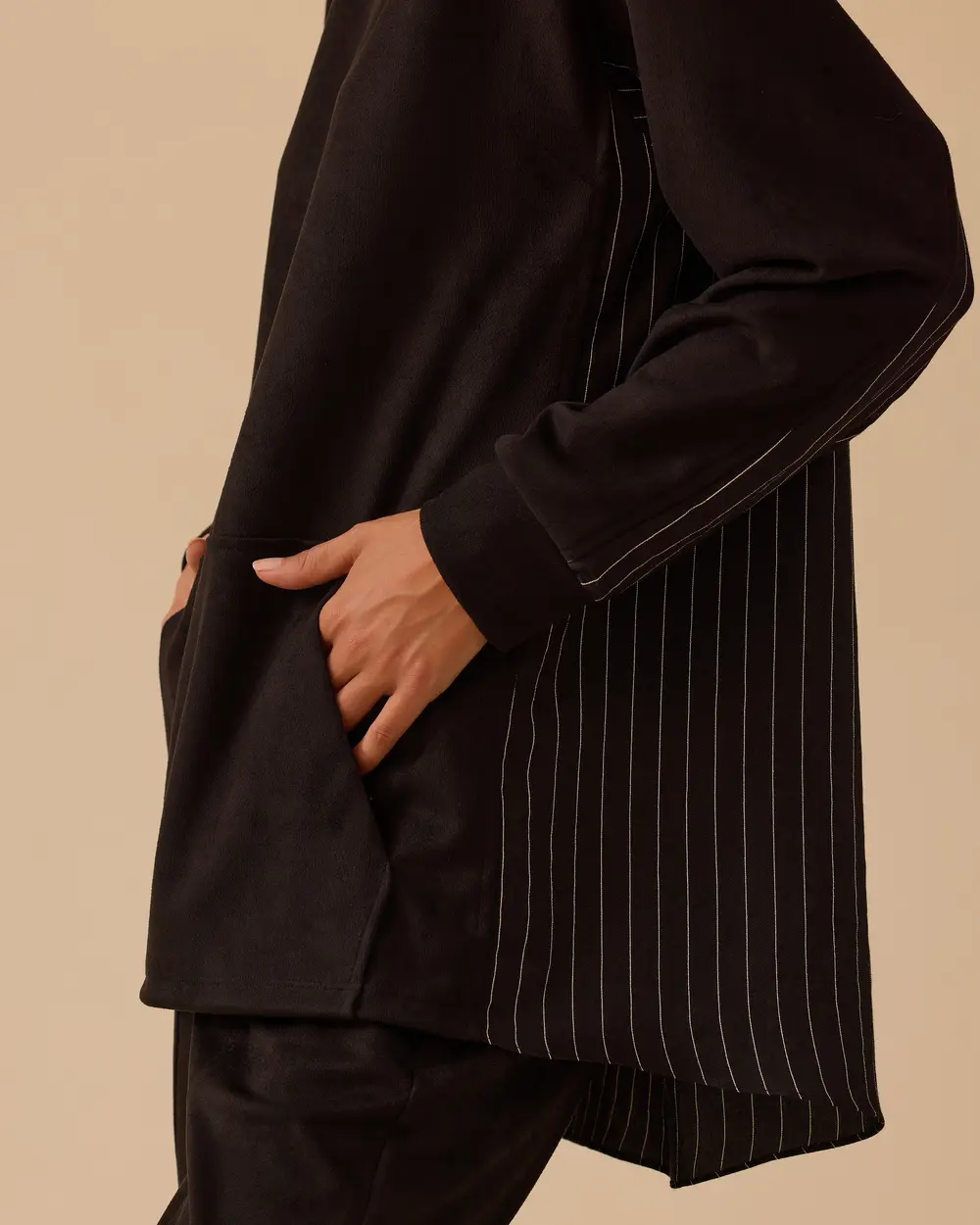 Çizgi Detaylı Süet Sweatshirt