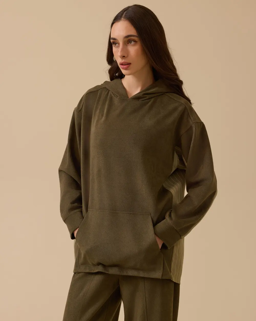 Çizgi Detaylı Süet Sweatshirt