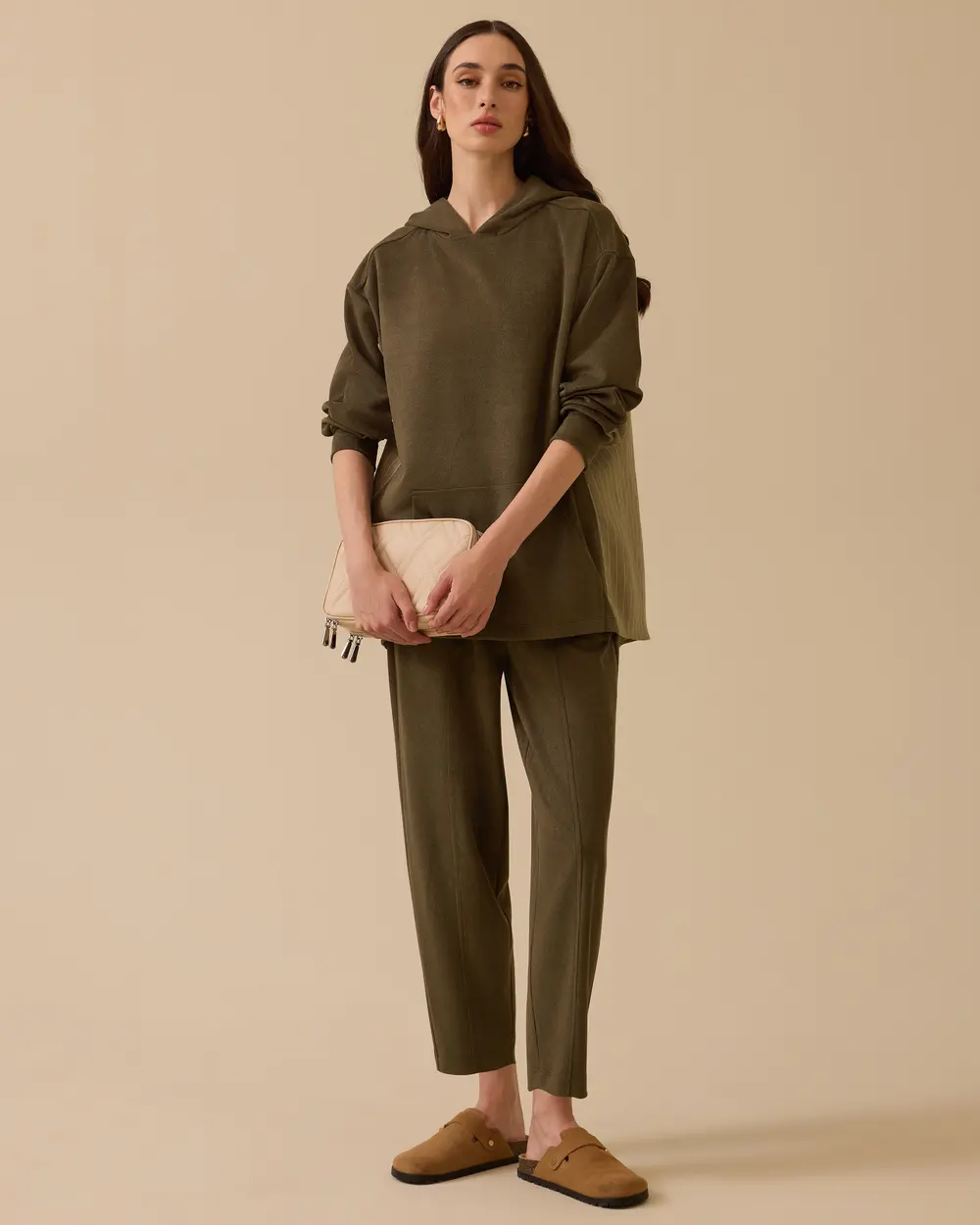 Çizgi Detaylı Süet Sweatshirt