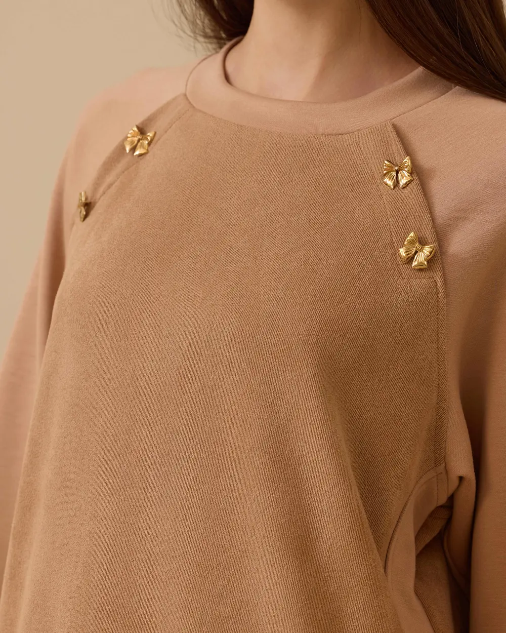 Fiyonk Aksesuar Detaylı Süet Sweatshirt