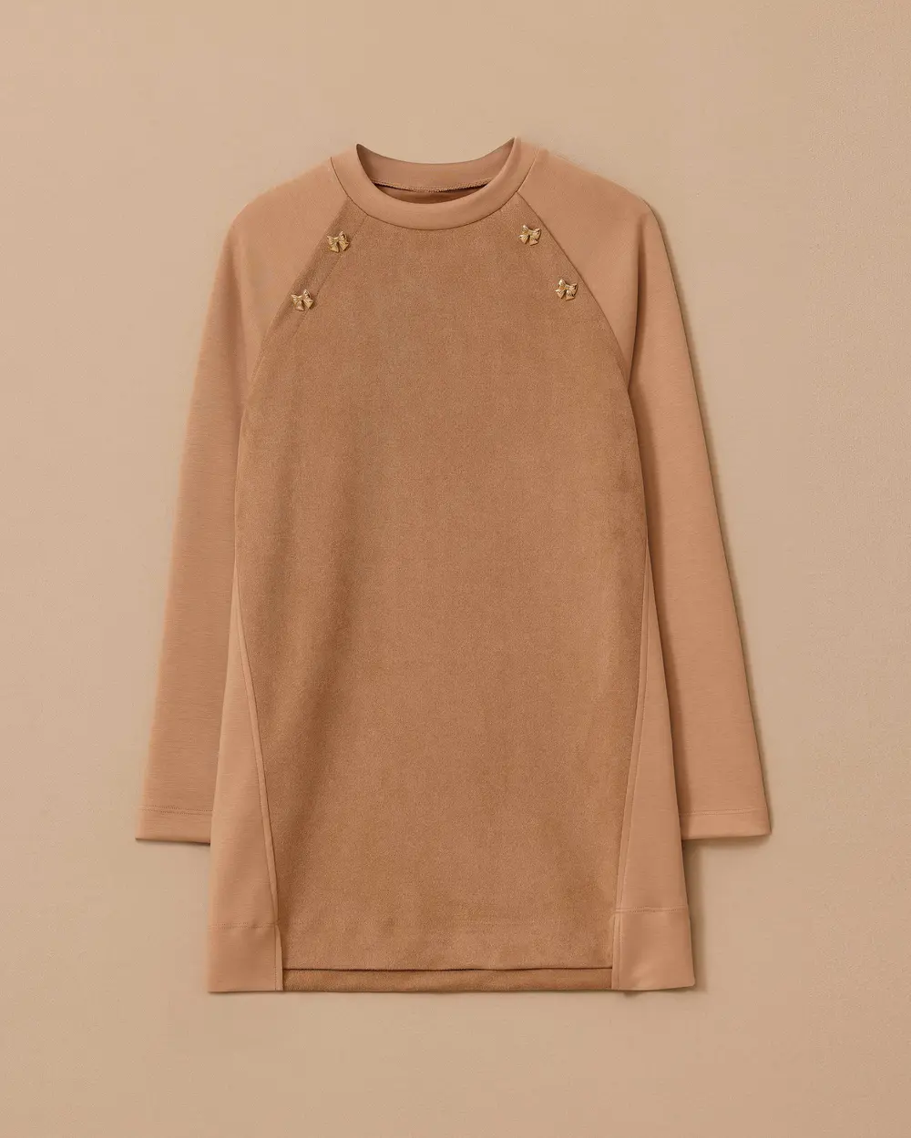 Suede Sweatshirt with Bow Accessory Detail