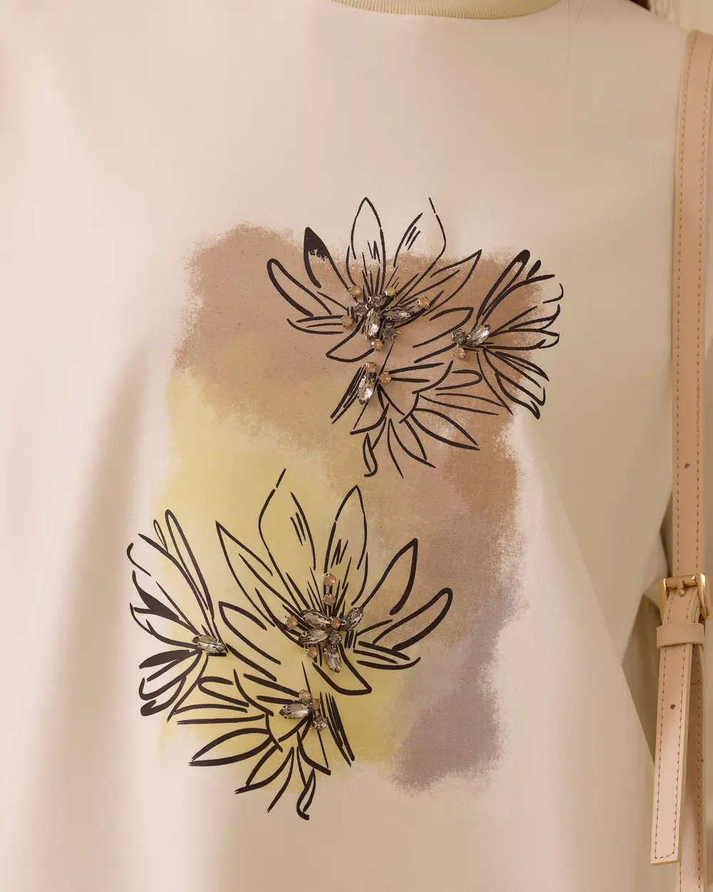 Baskılı Taş Detaylı Sweatshirt