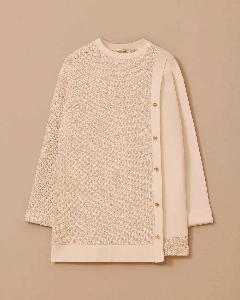 Pul Detaylı Çift Kumaşlı Sweatshirt