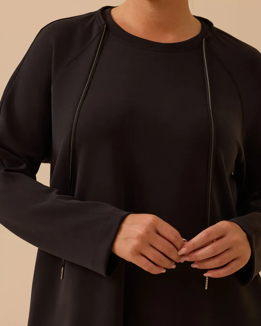 Büyük Beden Bağcıklı Basic Sweatshirt