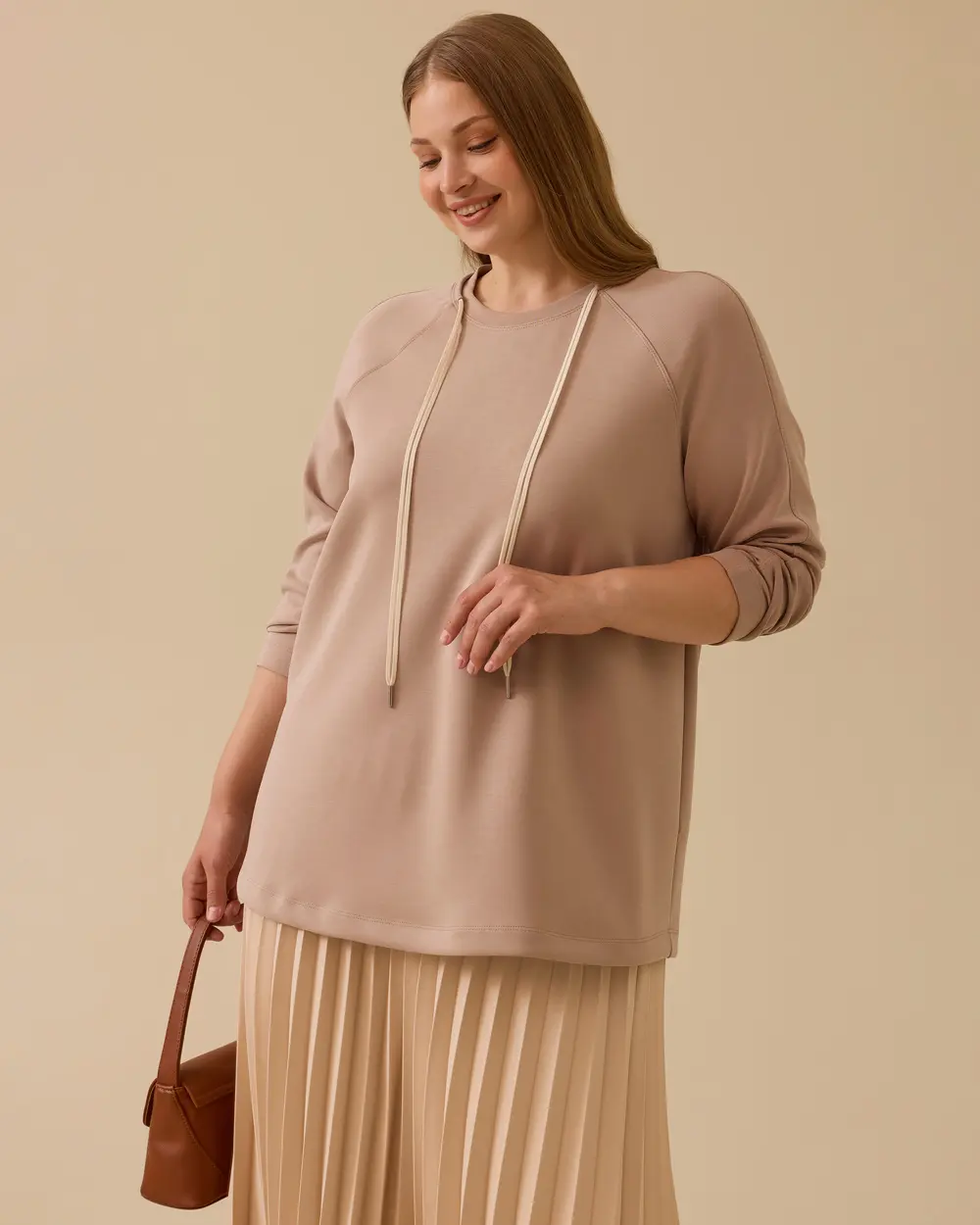 Büyük Beden Bağcıklı Basic Sweatshirt