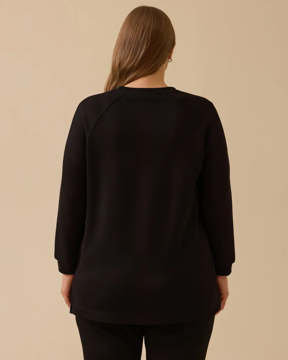 Büyük Beden Örgü Desenli Sweatshirt