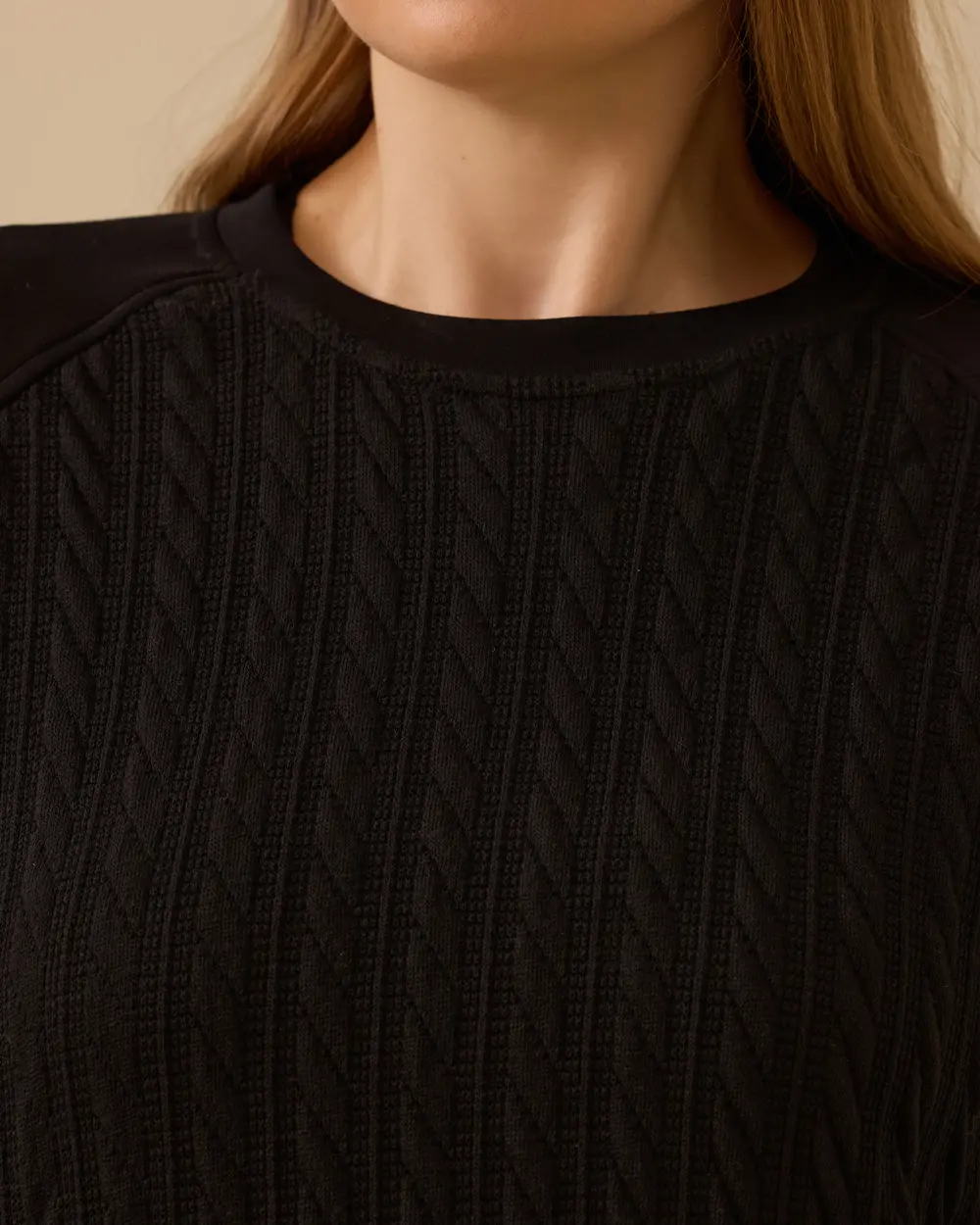 Büyük Beden Örgü Desenli Sweatshirt