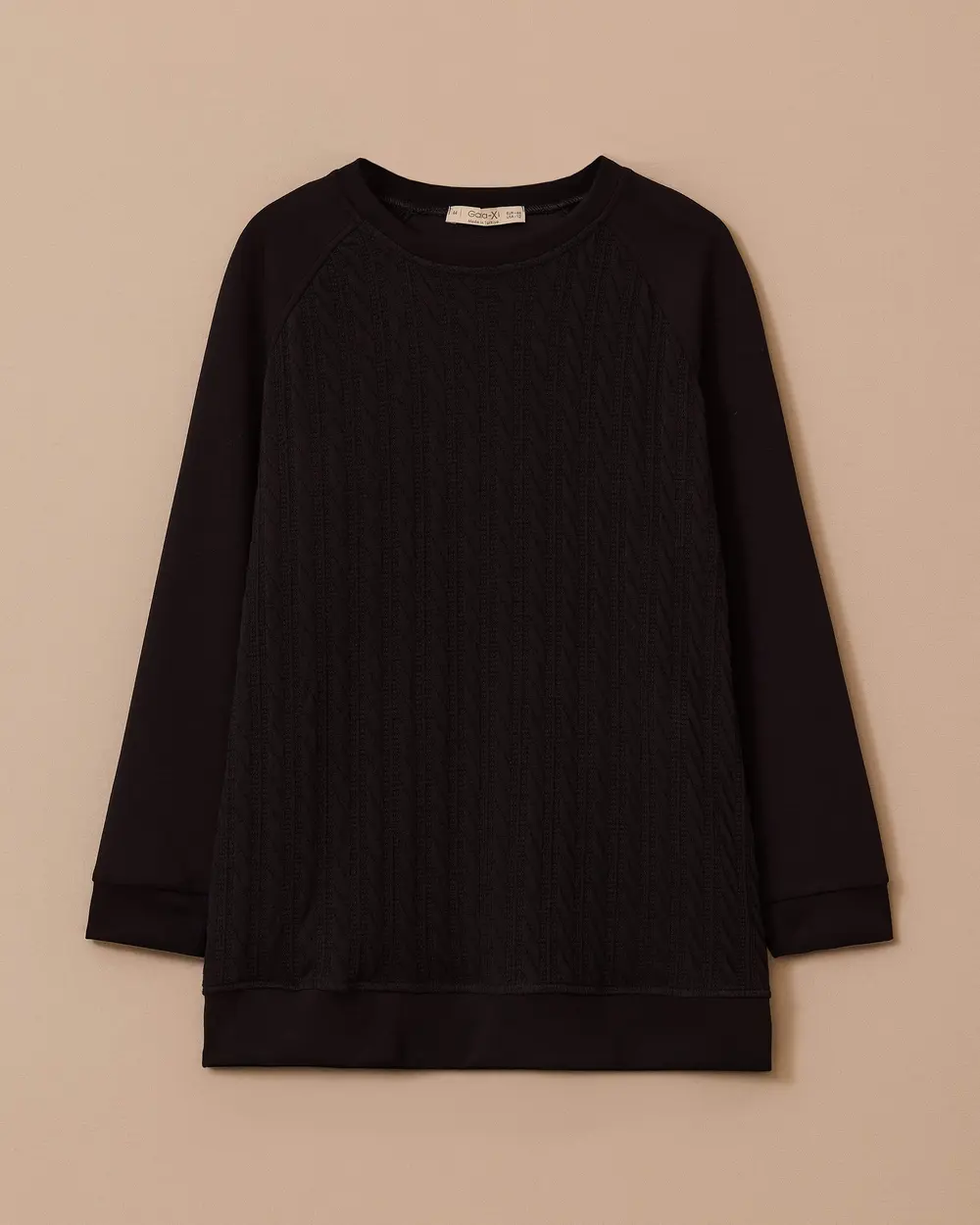 Büyük Beden Örgü Desenli Sweatshirt