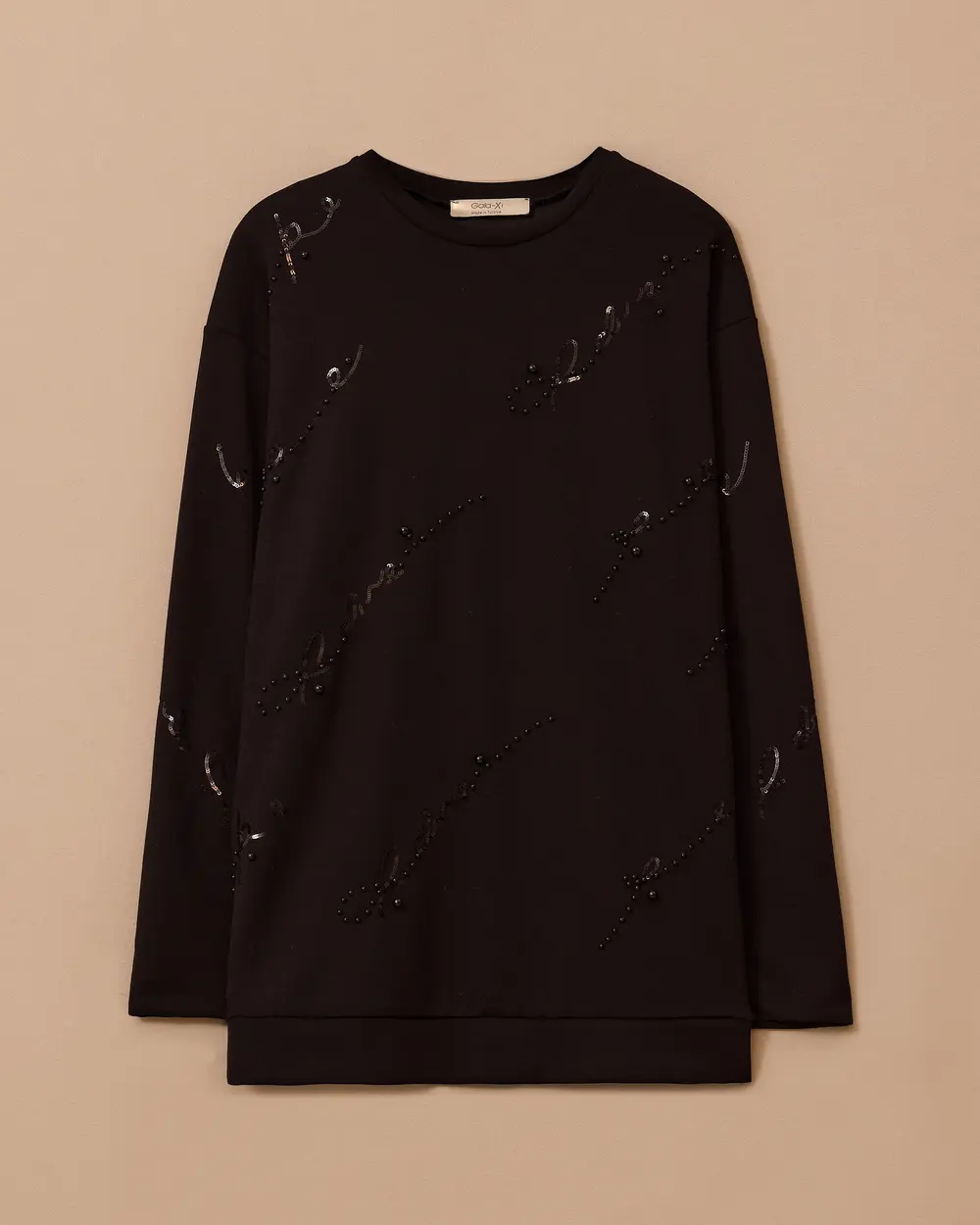 Plus Size Embroidery Detailed Beaded Sweatshirt