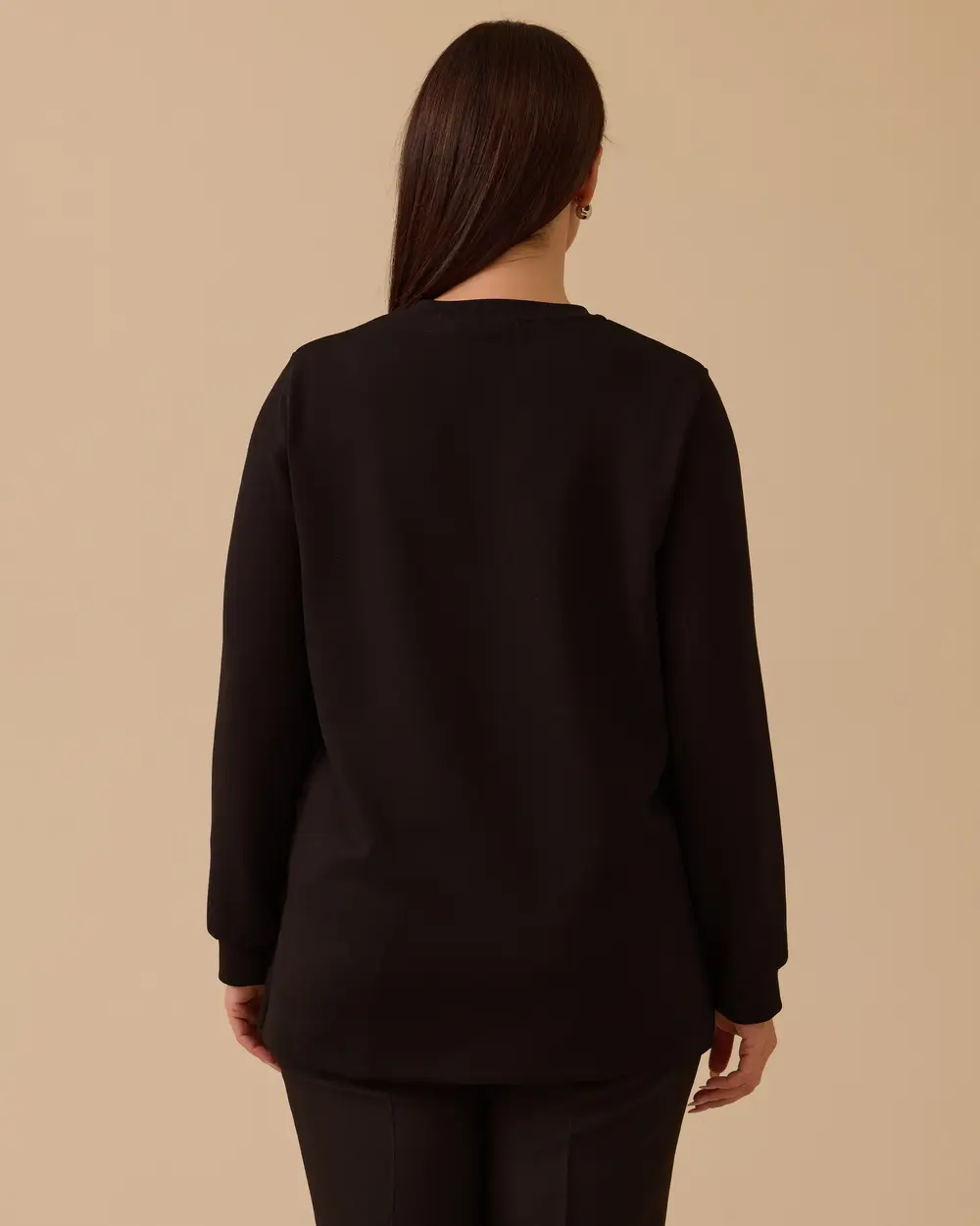 Büyük Beden Desenli Taş İşlemeli Sweatshirt