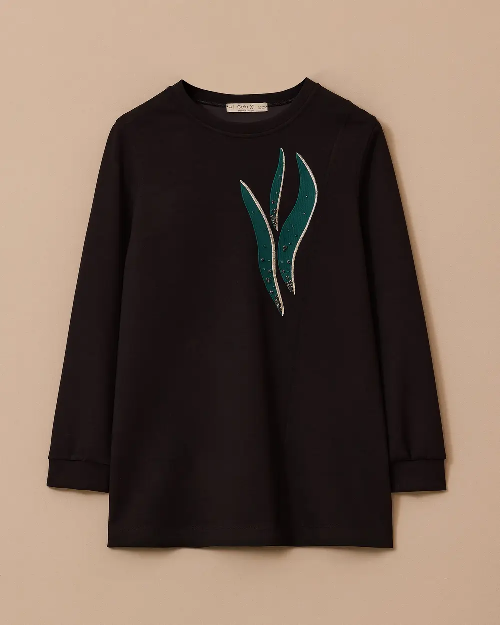 Plus Size Patterned Stone Embroidered Sweatshirt