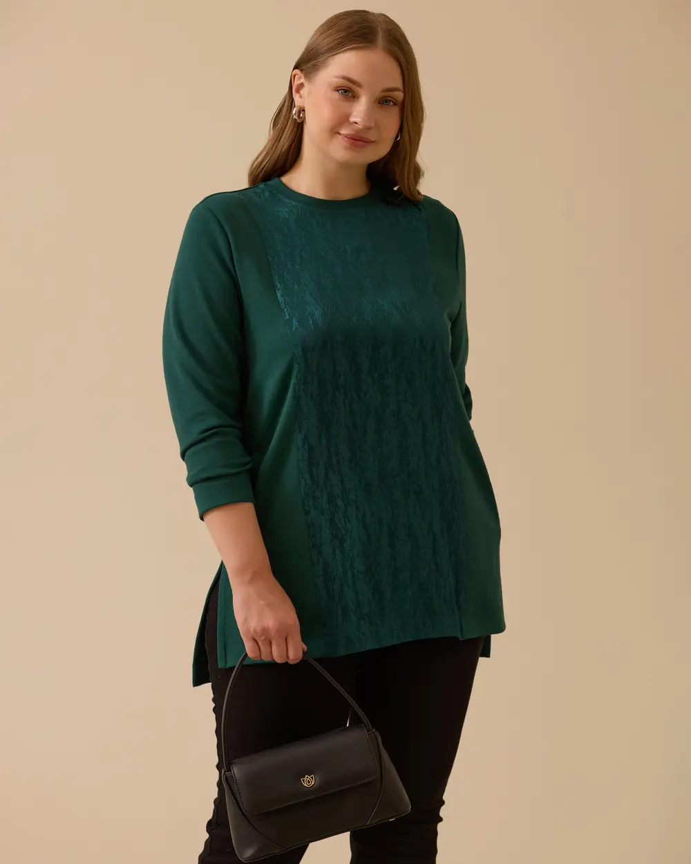 Büyük Beden Jakar Detaylı Sweatshirt