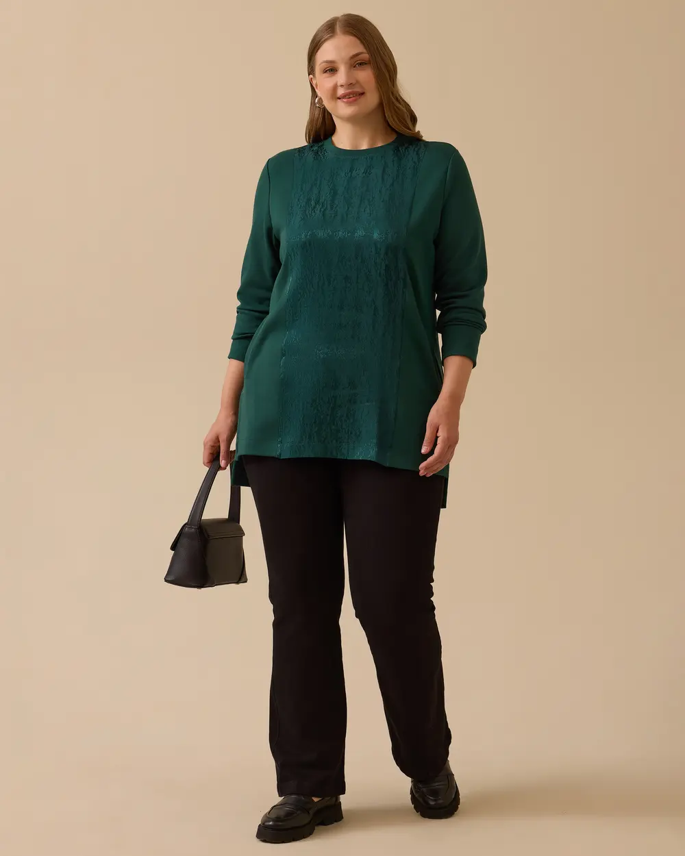 Büyük Beden Jakar Detaylı Sweatshirt