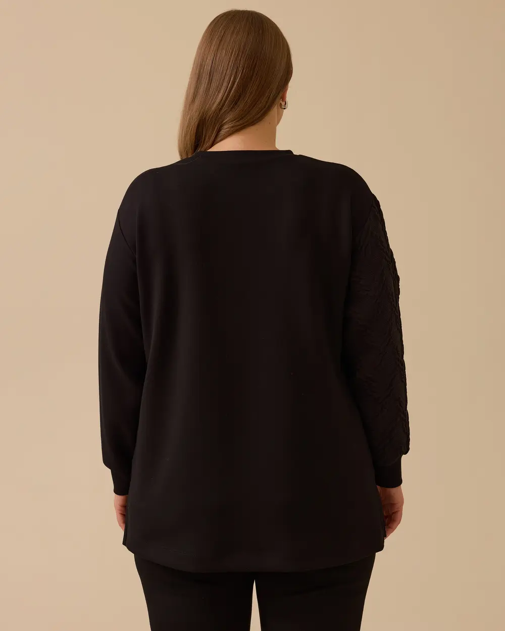 Büyük Beden Dokulu Düğme Detaylı Sweatshirt