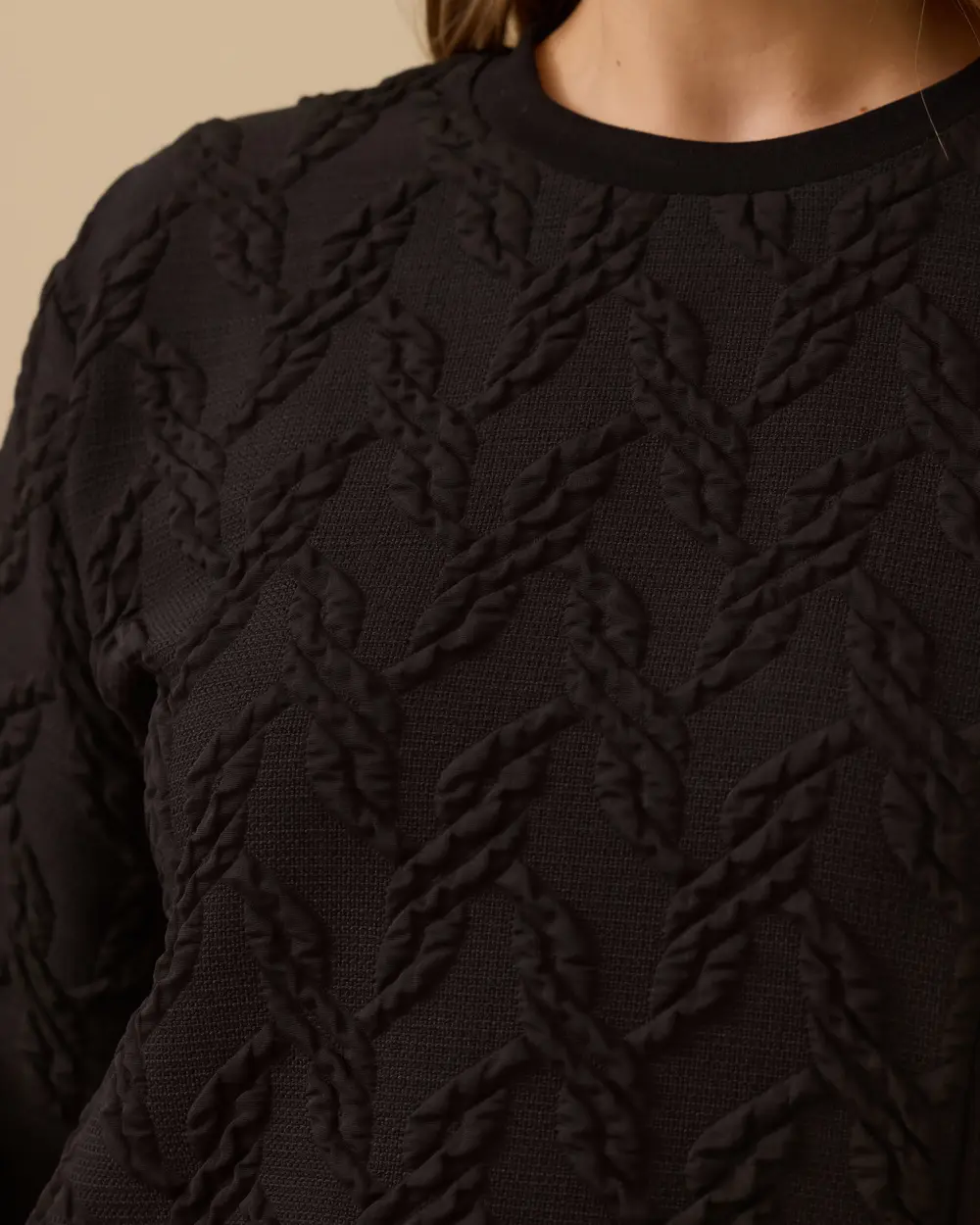 Büyük Beden Dokulu Düğme Detaylı Sweatshirt