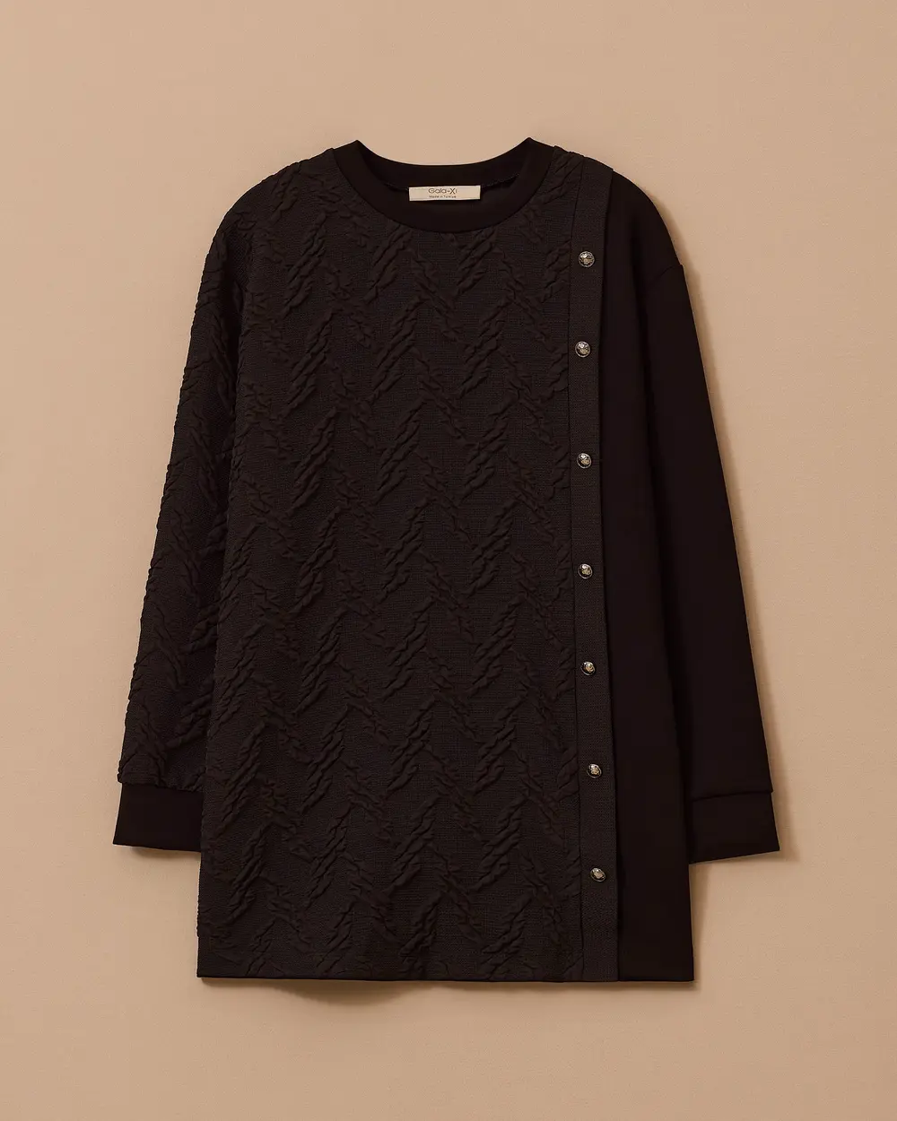 Büyük Beden Dokulu Düğme Detaylı Sweatshirt
