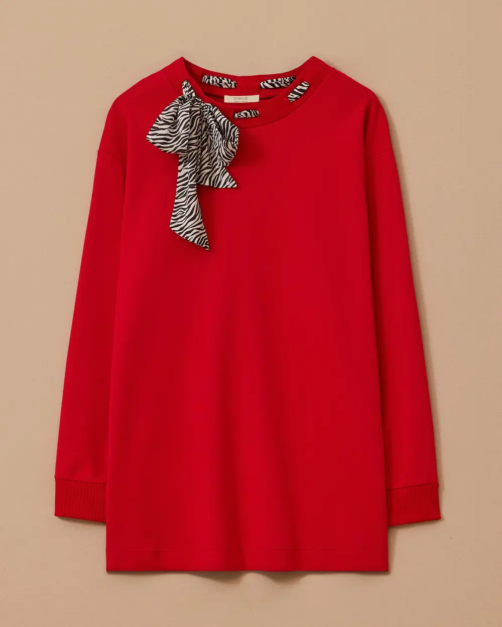 Plus Size Scarf Collar Sweatshirt