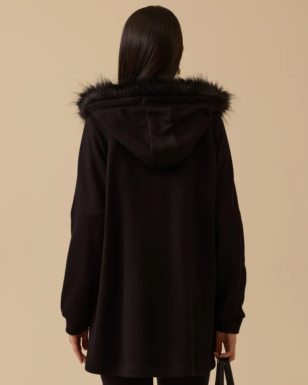 Suni Kürk Kapüşonlu Fermuarlı Kap