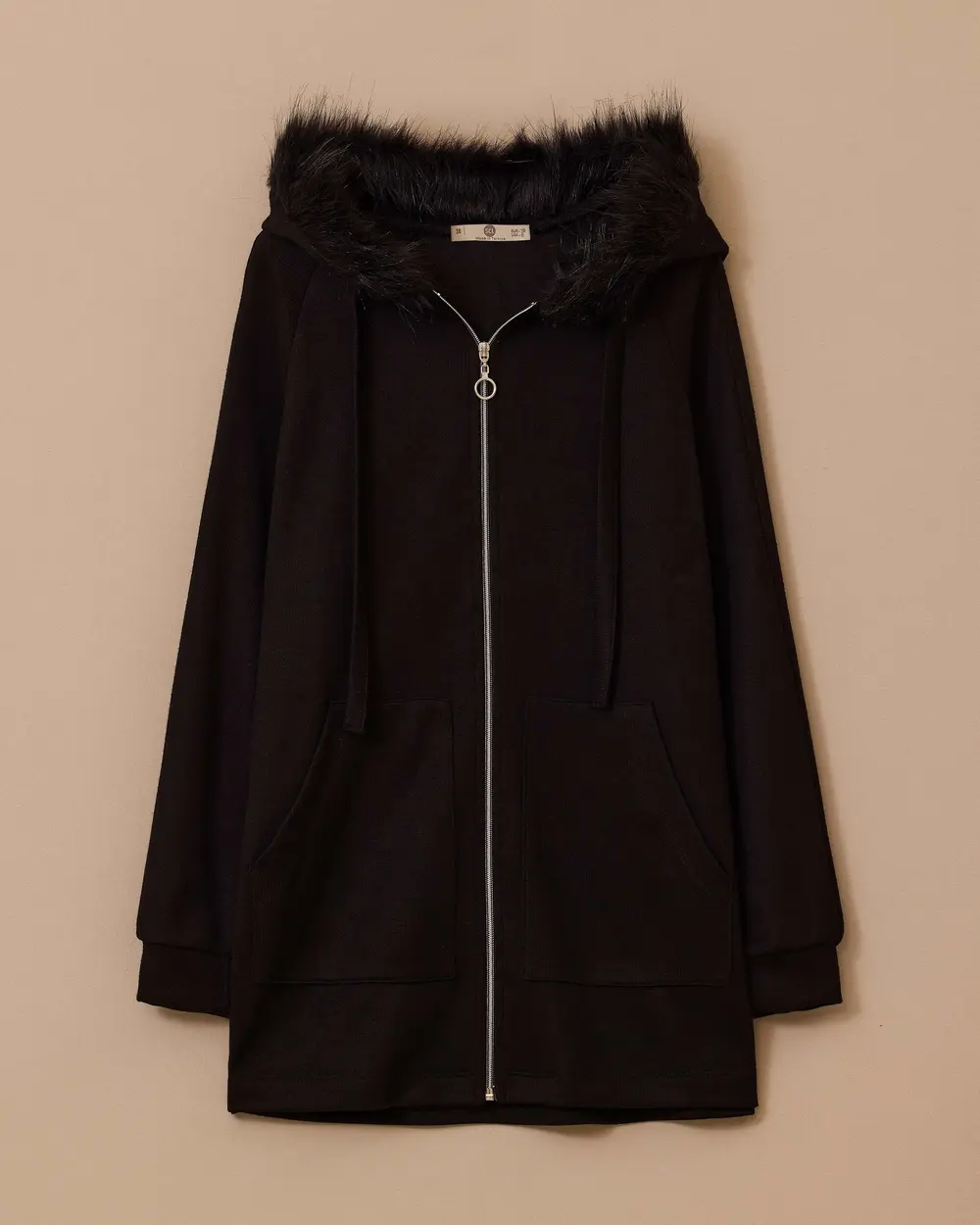 Suni Kürk Kapüşonlu Fermuarlı Kap