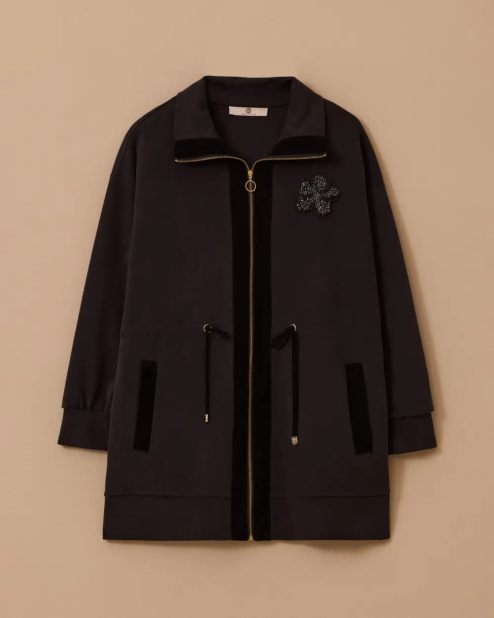 Stone Embroidered Double Fabric Zipper Cap