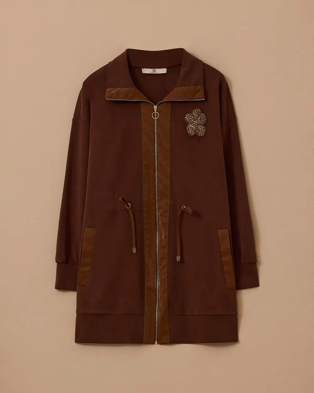 Stone Embroidered Double Fabric Zipper Cap