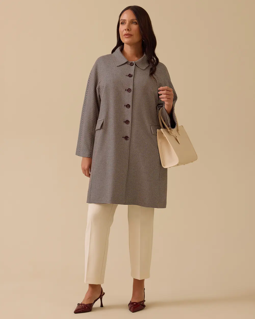 Büyük Beden Düğmeli Ekose Desenli Kap